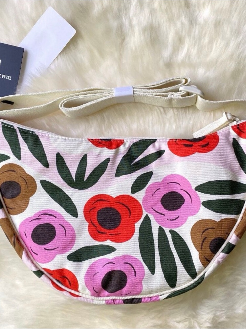 MARIMEKKO Floral Canvas Crescent Crossbody Bag